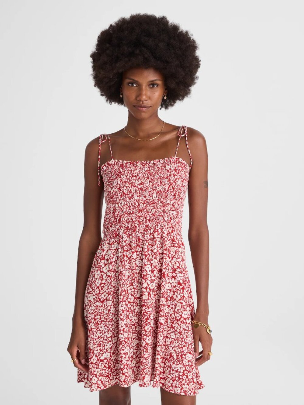 Madewell Red Tie Shoulder Mini Dress in Floral